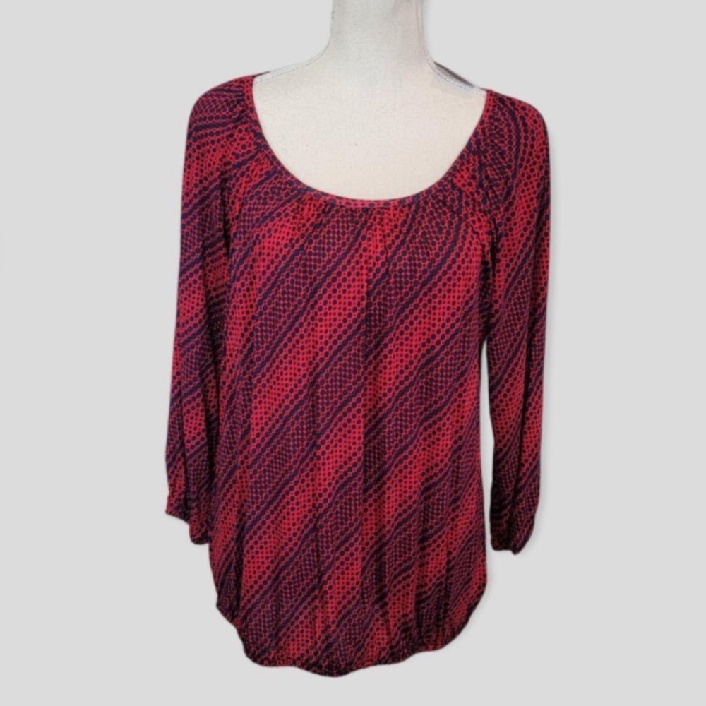 MICHAEL Michael Kors Women's Red with Navy Dot Print 3/4 Sleeve Top Size PM - Picture 3 of 16
